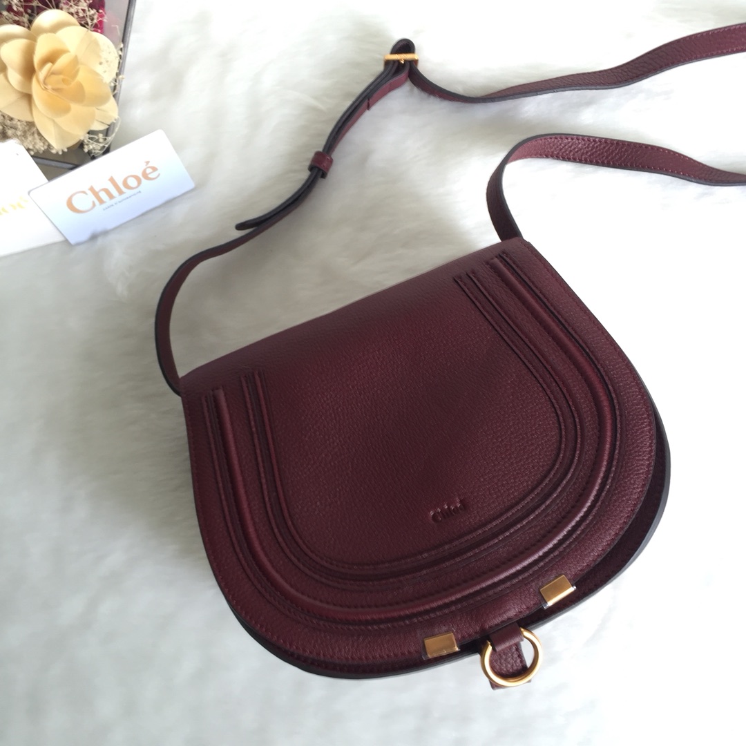 Chloe Marcie Saddle Shoulder Bag In Bordeaux Grained Leather